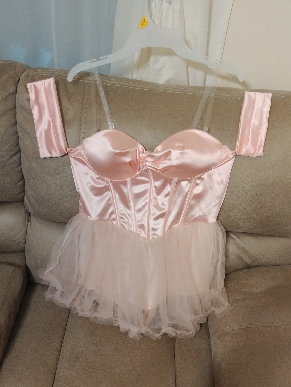 SHEIN Pink Satin Bustier Tulle Mini Dress